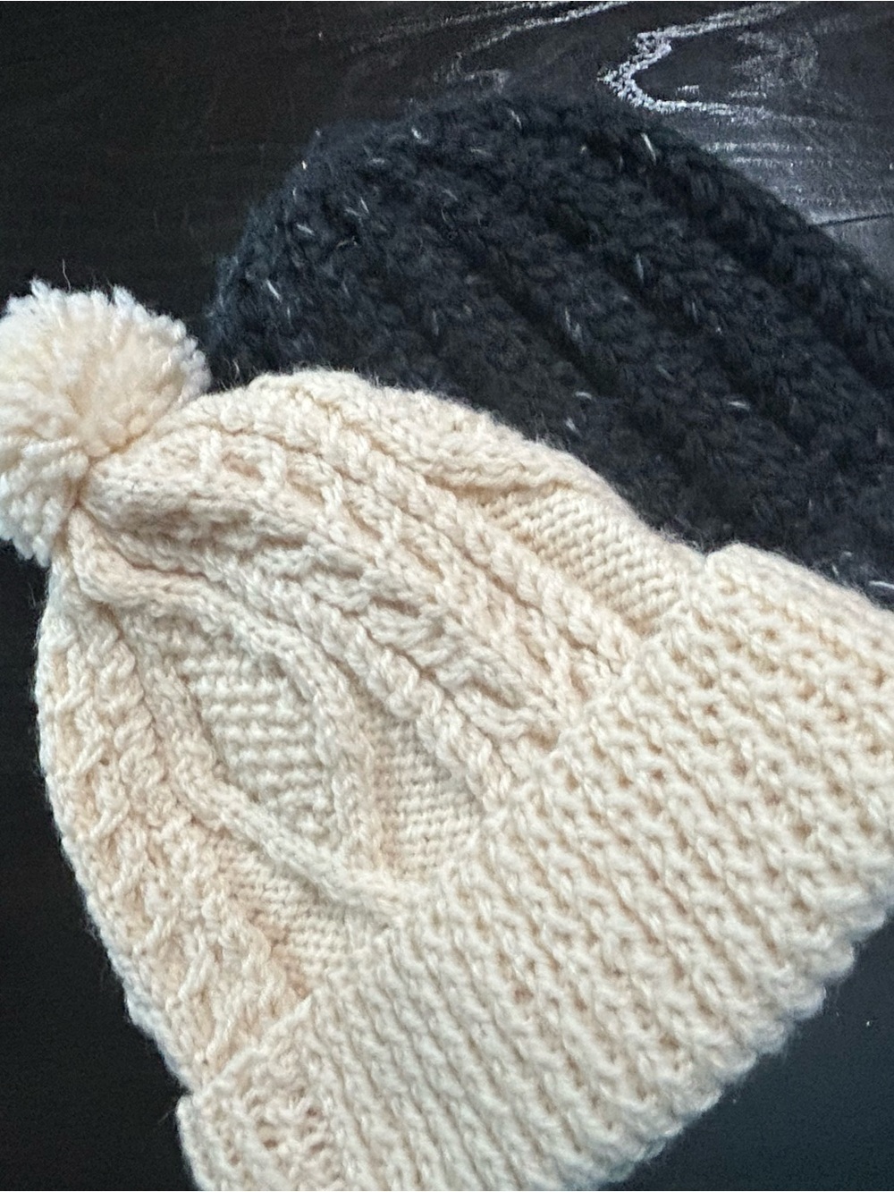 Bundle- The North Face Black Knit hat & a white Pom Pom hat - Picture 3 of 3